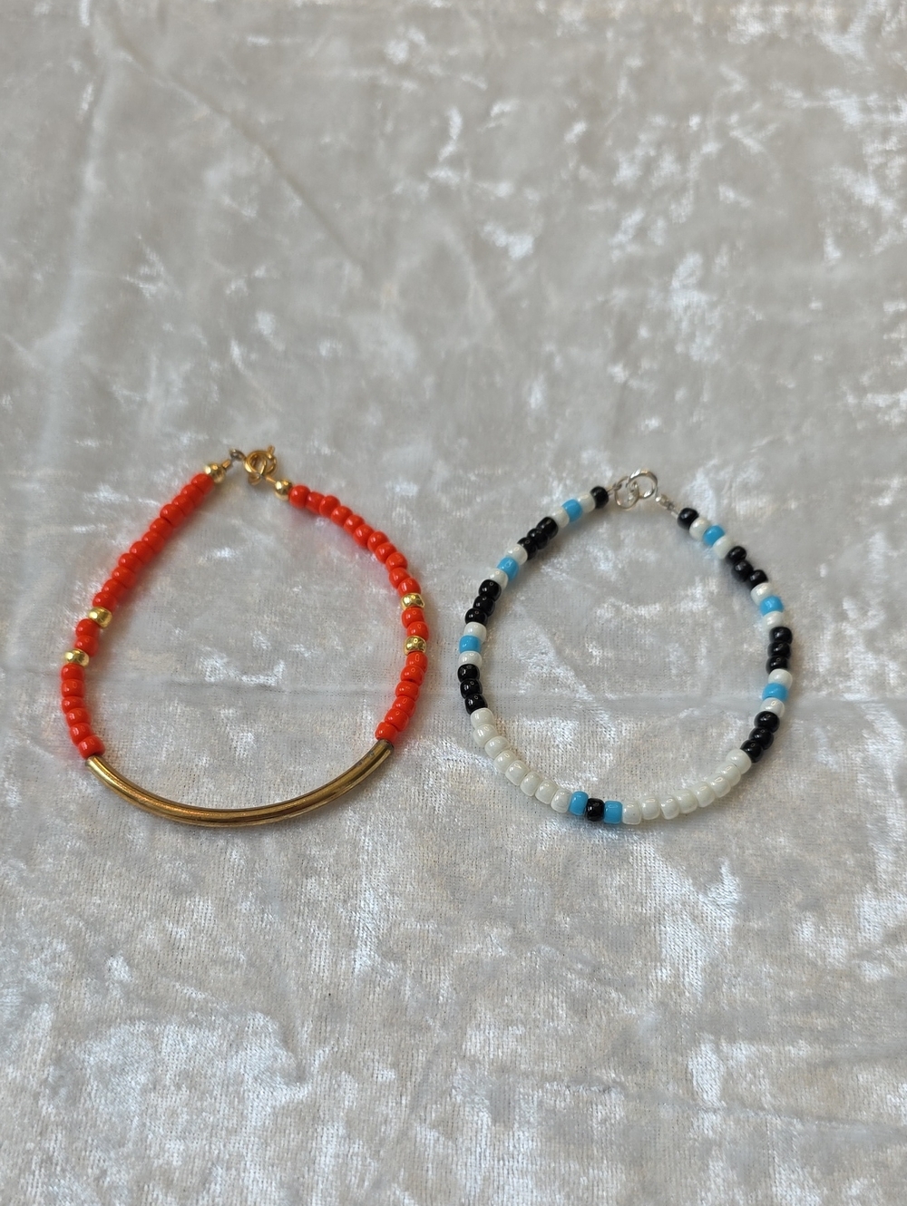 Set of Two Beaded Bracelets - Orange, Gold & Black/White/Blue Bohemian, Beach